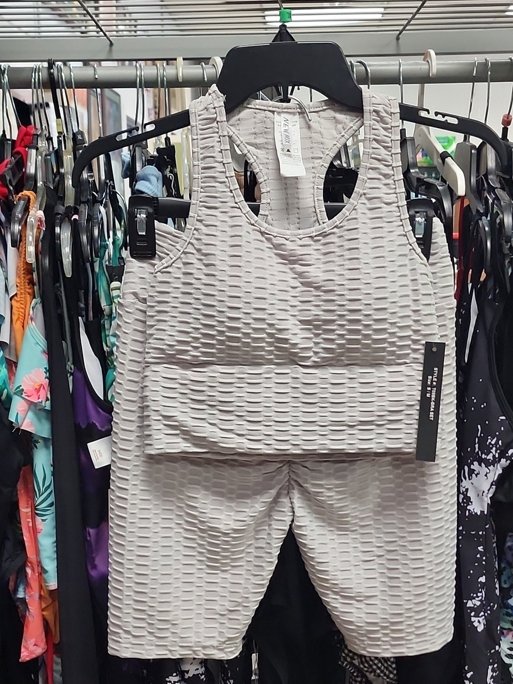 SHEIN Light Gray Textured Racerback Tank & Shorts SET